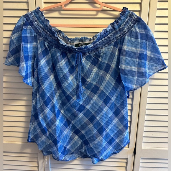 Lauren Ralph Lauren Tops - Lauren Ralph Lauren womens top blue off shoulder short sleeve shirt size Medium